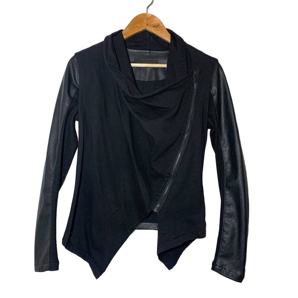 BlankNYC Private Practice Faux Leather Front Draped Moto Jacket Black Small - Picture 2 of 14